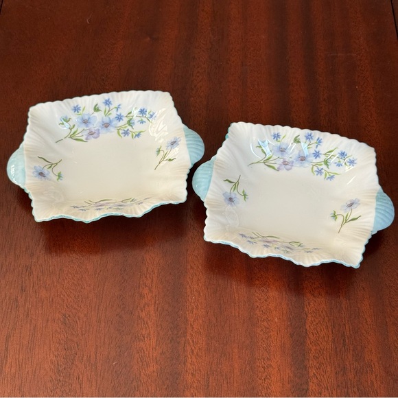 Set of 2 Vintage Shelley England Blue Rock Fine Bone China Small Serving Dishes